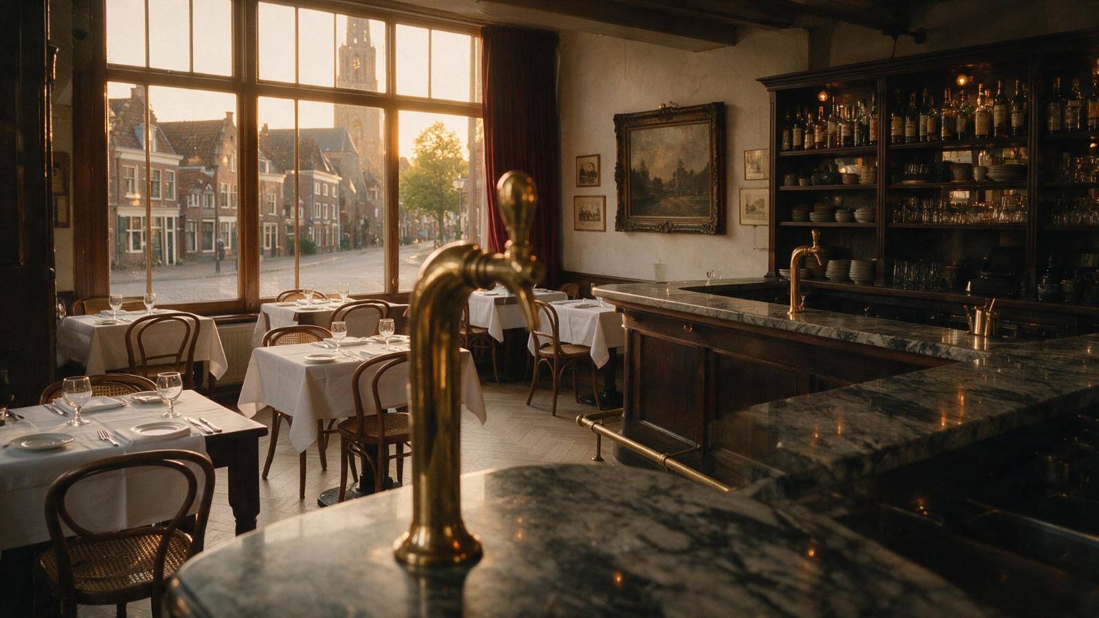 Gedekte tafels in een zaal, sfeerbeeld horecapersoneel Heesch